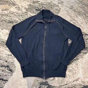 Vintage Perry Ellis Sweater Mens Medium‎ Navy Blue Tight Knit Full Zip Old Money
